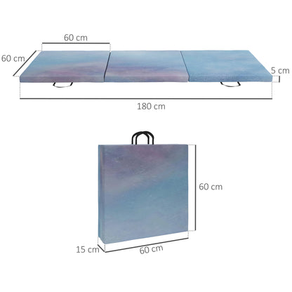 Gymnastics Mat, Tri-Fold Crash Exercise Pad, 6FT 2" Thick Foldable Workout Mat with Handles for Home Training, Blue