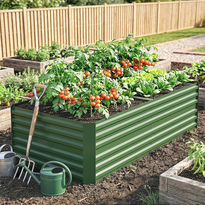 Raised Beds for Garden, Galvanised Steel Outdoor Planters with Multi-reinforced Rods, 180 x 90 x 59 cm, Green