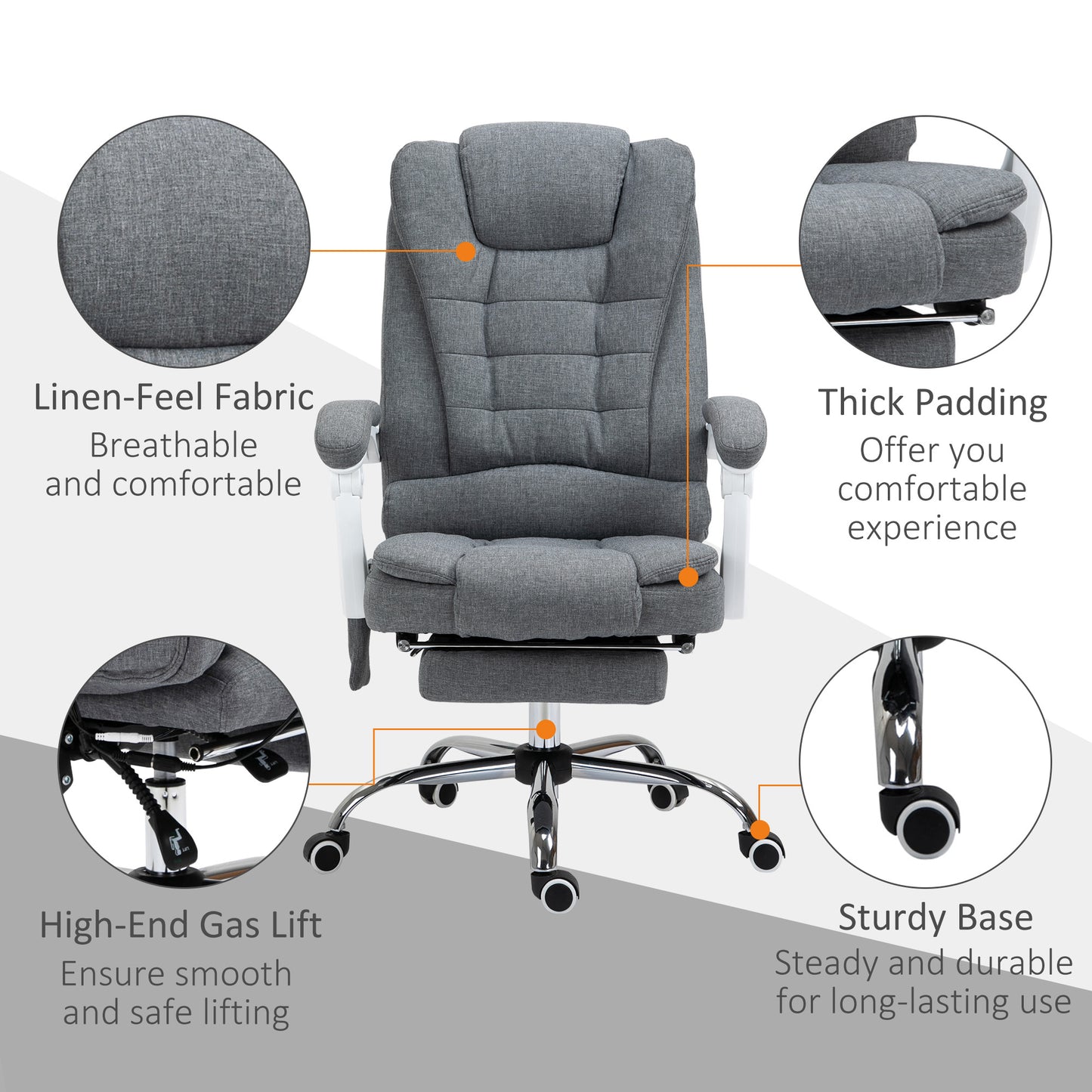 Heated 6 Points Vibration Massage Executive Office Chair Adjustable Swivel Ergonomic High Back Desk Chair Recliner with Footr