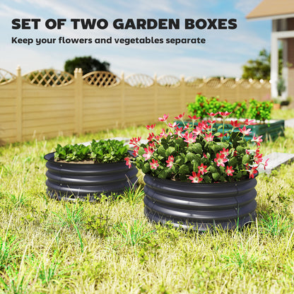 Set of 2 Raised Garden Bed, Metal Planter Box with Safety Edging, Easy-to-assemble Stock Tank, Dark Grey