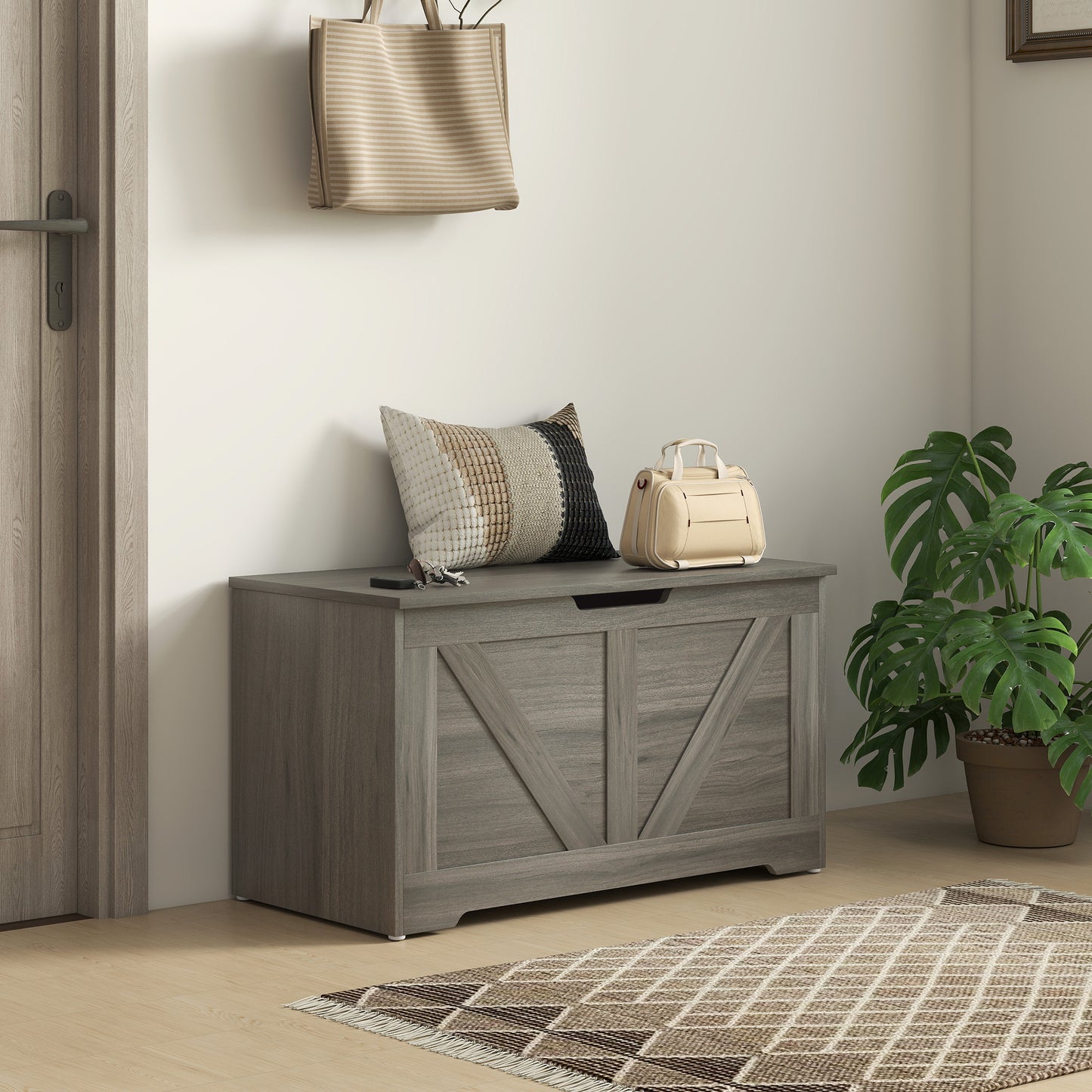 100L Home Storage Box, with Safety Hinge - Charcoal Grey