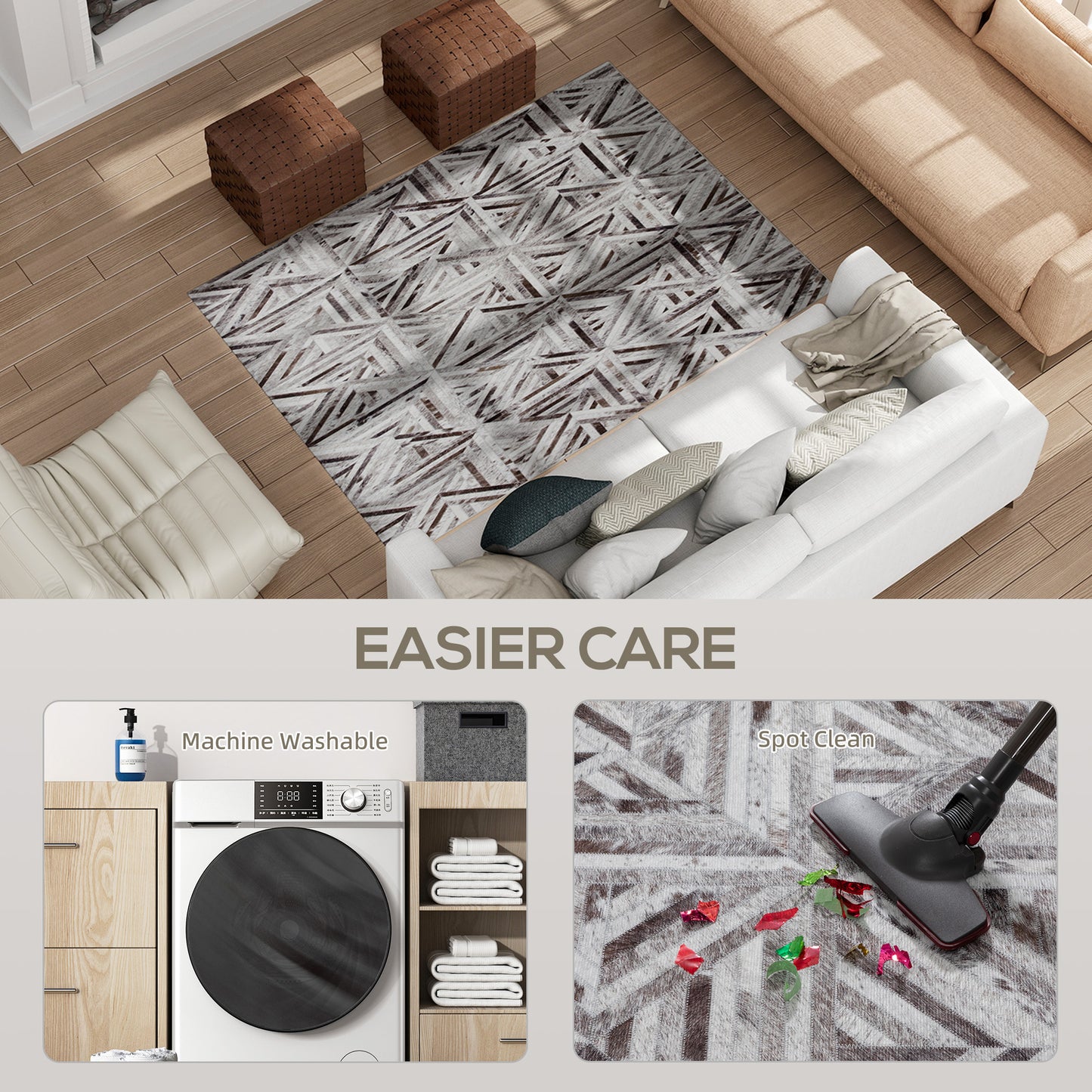 Modern Area Rug, Triangle Pattern Non-Slip Washable Rug, Chenille Floor Carpet for Living Room, Bedroom, Dining Room