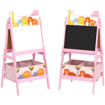 2 in 1 Kids Easel with Whiteboard, Chalkboard, Storage Boxes, for Ages 3-8 Years, Pink