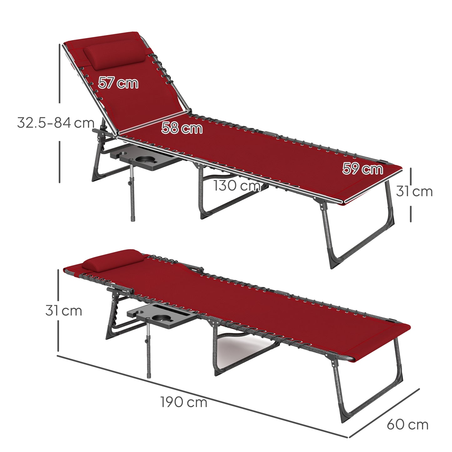Five-Position Reclining Sun Lounger - Red