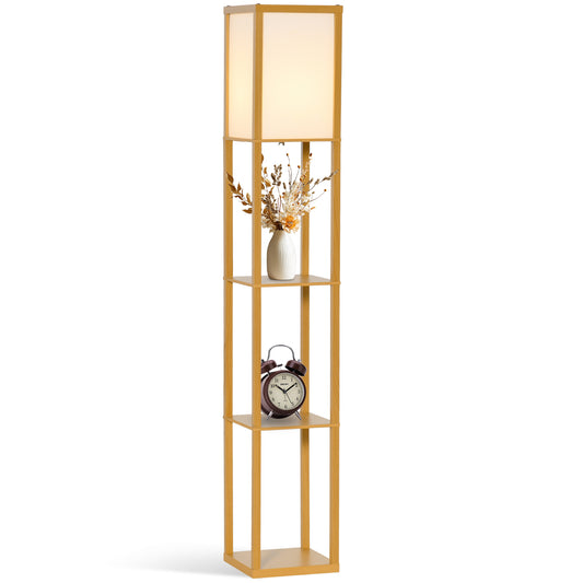 3-Tier Floor Lamp with Shelves and Storage, Modern Corner Standing Lamp with Lampshade, Foot Switch for Living Room, Bedroom