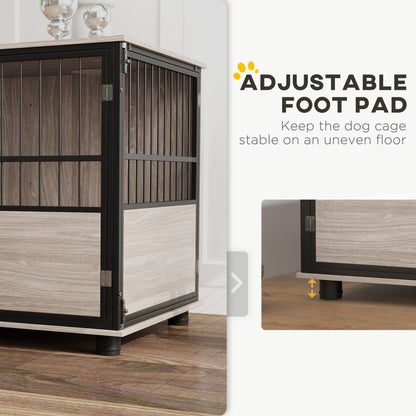 100cm Furniture Style Dog Crate Dog Cage End Table Indoor with 3 Doors Soft Washable Cushion, for Large Sized Dogs