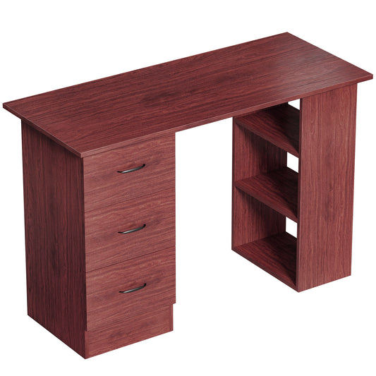 Computer Desk, Writing Table, PC Workstation with 3 Storage Shelves and Drawers, Handle, for Home Office, Walnut Brown