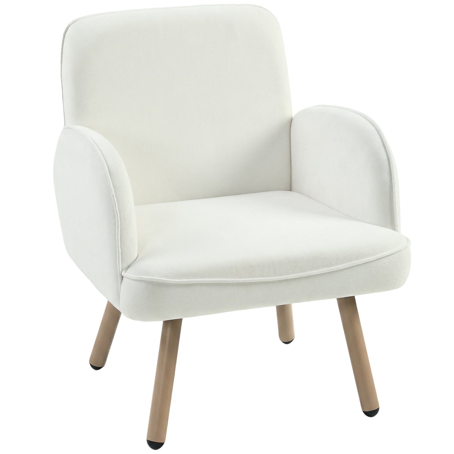 Lounge Chair Velvet Upholstered Armchair with Spring Cushion for Living Room Bedroom Cream White