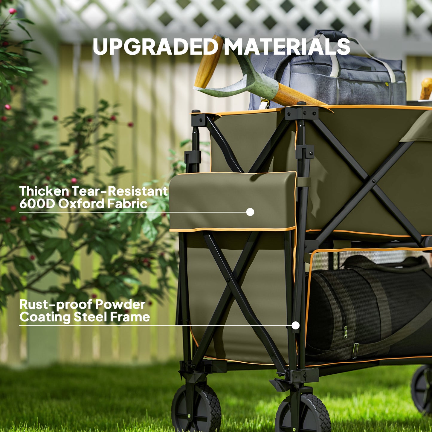 Double Decker Folding Festival Trolley on Wheels, 200KG & 350L Capacity Collapsible Wagon Festival Trolley Cart