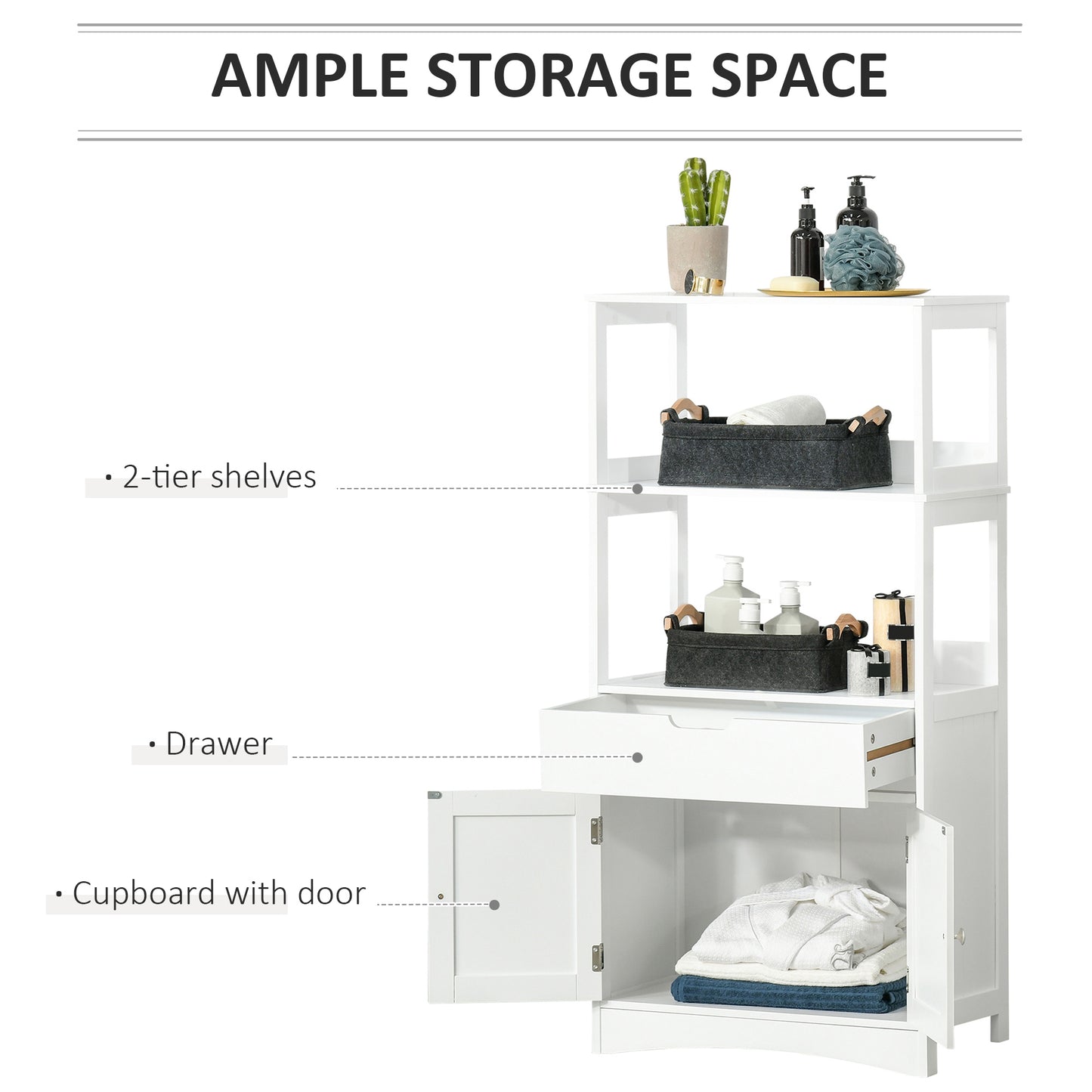 Bathroom Floor Cabinet, Free Standing Kitchen Cupboard with Shelves, Drawer and Doors, Storage Organizer for Living Room