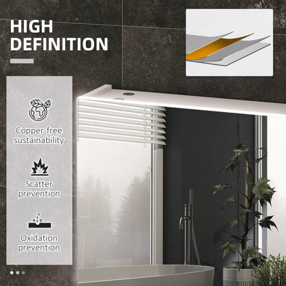 Bathroom Mirror Cabinet with Light, Bathroom Storage Cupboard with Adjustable Shelf, USB Powered, 90x15x70cm, White