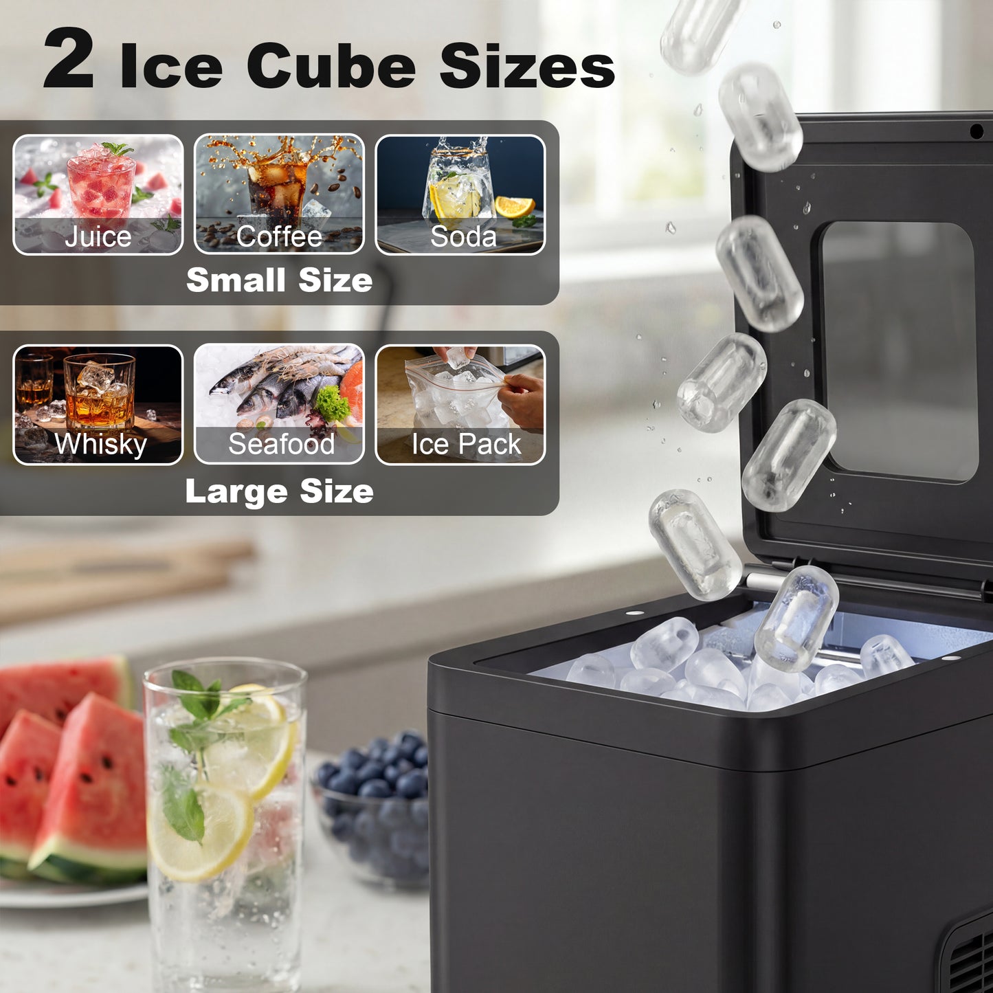Countertop Ice Maker Machine Self-Cleaning Compact Ice Machine with Ice Scoop and Basket Black