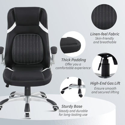 Linen-Look Office Chair, with Adjustable Height and Tension - Black