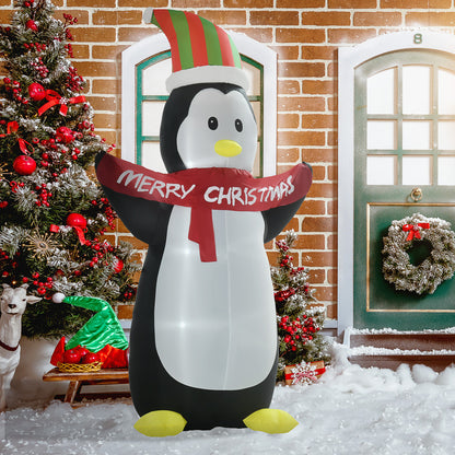 8ft Inflatable Penguin & Christmas Banner Decoration Indoor Outdoor Weather-Resistant Shell Fun Cute
