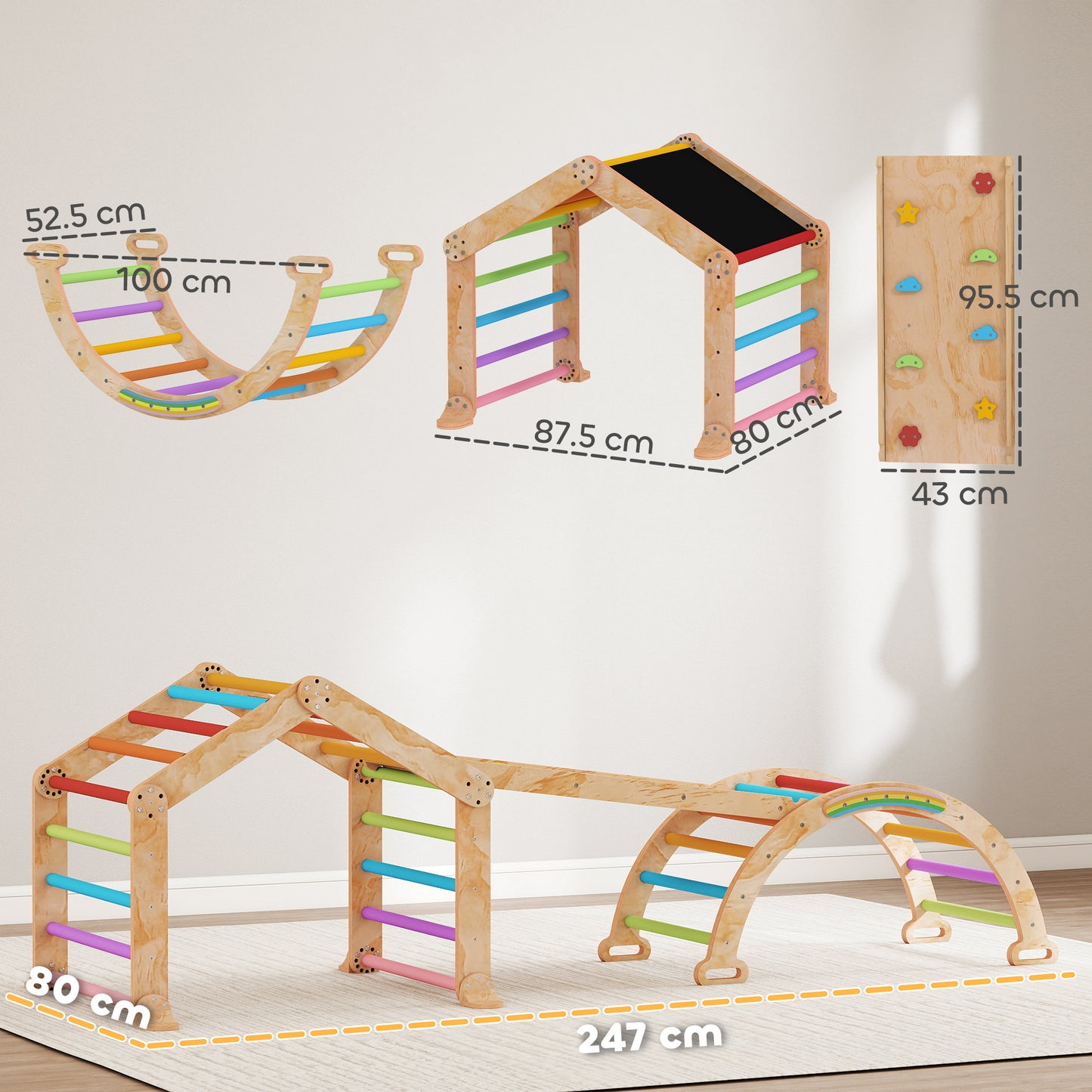 9 in 1 Toddler Climbing Frame with Ramp, Slide, Arch, Ladder, Blackboard for 18-48 Months