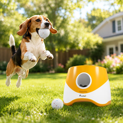 Automatic Dog Ball Launcher with 5 ETPU Balls 5.8 cm, 3 Distance Settings 6/10/14 m, Orange