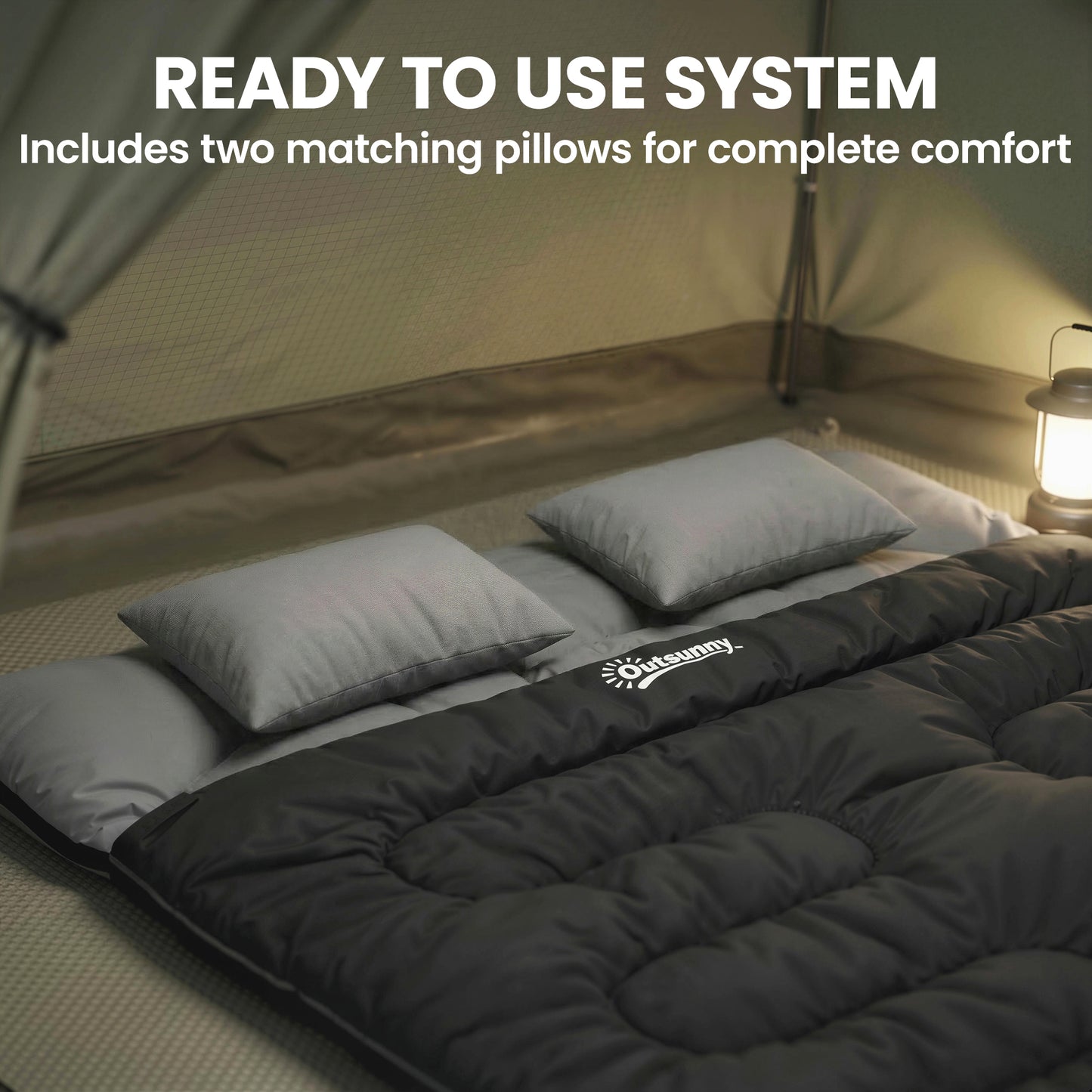 Double Sleeping Bag with 2 Pillows, 220 x 160 cm Extra-Large Sleeping Bag for Adults, Black