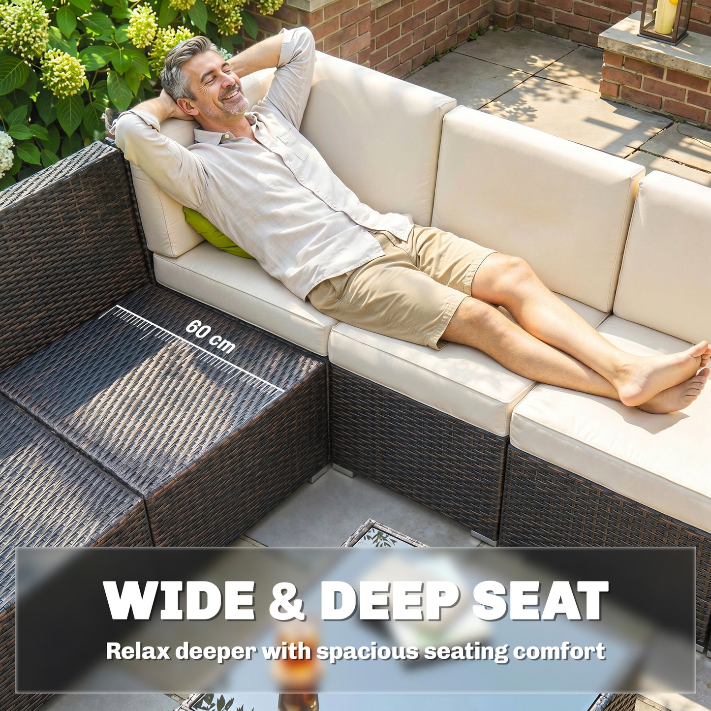 7-Seater PE Rattan Corner Sofa Set, Garden Furniture Set, Patio Wicker Sofa Seater w/ Cushion