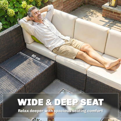 7-Seater PE Rattan Corner Sofa Set, Garden Furniture Set, Patio Wicker Sofa Seater w/ Cushion
