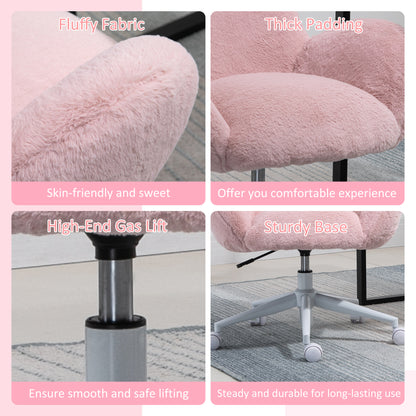Makeup Vanity Chair, Cute Fluffy Desk Chair with Rolling Wheels for Bedroom Living Room, Pink