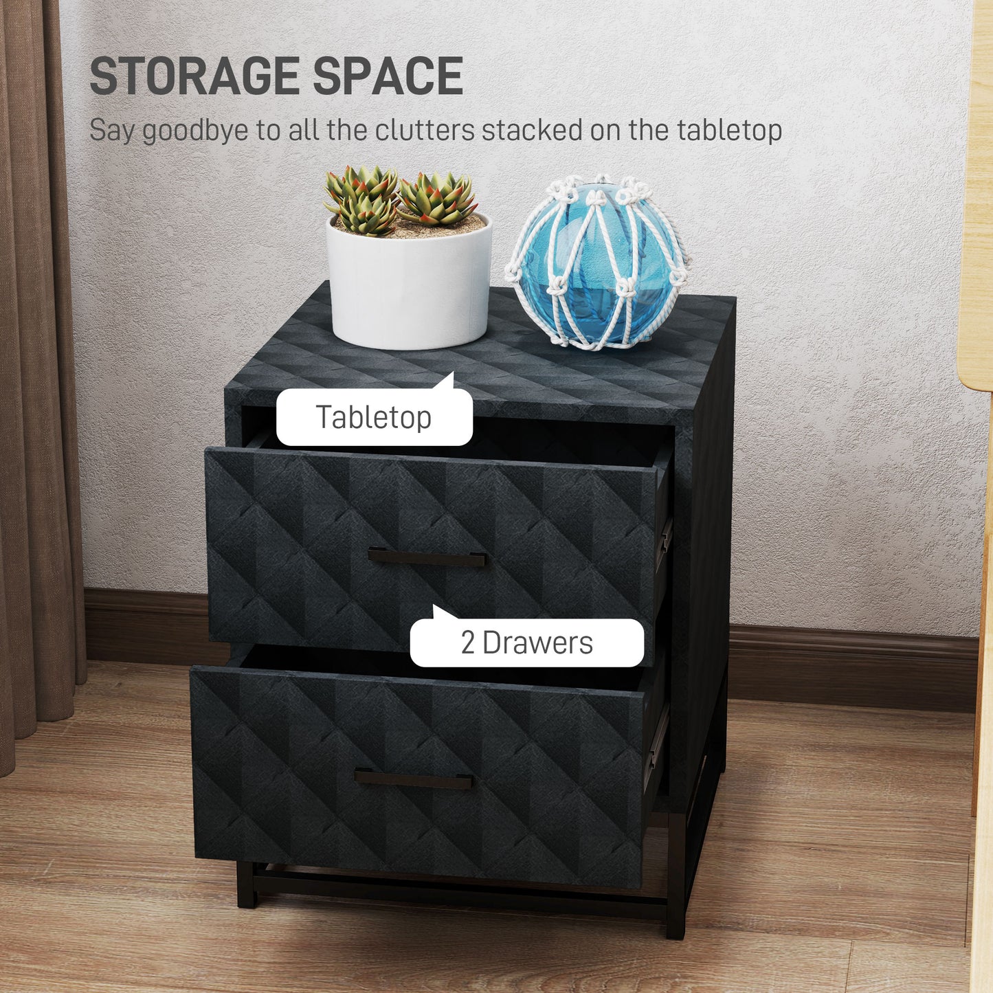 Bedside Tables Set of 2, Modern Bedside Table Nightstand with 2 Drawers, Bedside Cabinet Sofa Side Table with Storage