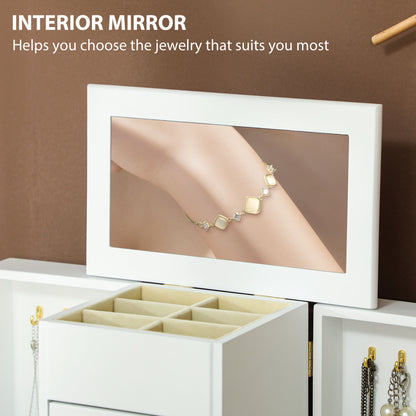 4-Tier Jewellery Box with Mirror and 3 Drawers - White