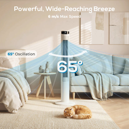 Tower Fan with WiFi Control Standing Floor Fan with Remote Control 116 cm White