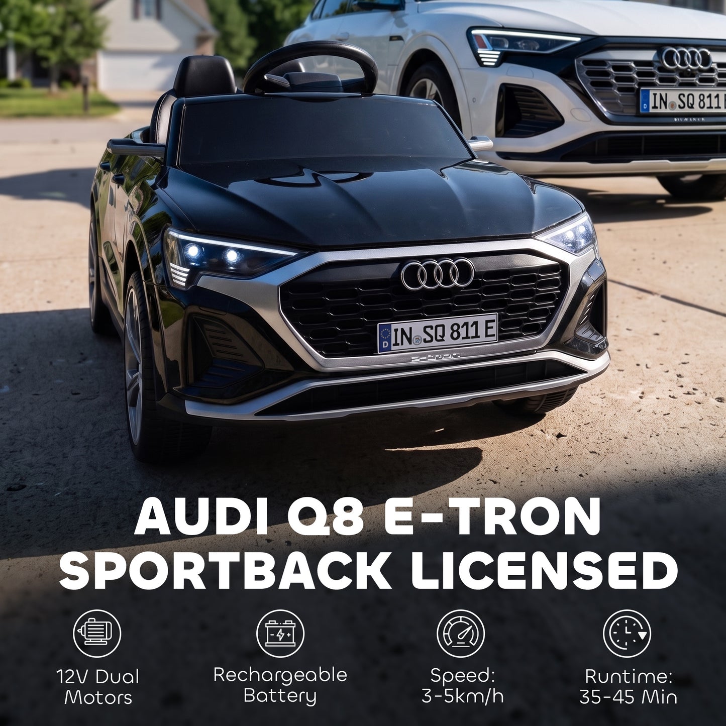 Audi Q8 etron Sportback Licensed Ride on Car with Remote Control, Four-Wheel Suspension, Soft Start for Ages 3-4, Black