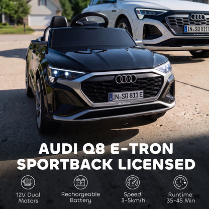 Audi Q8 etron Sportback Licensed Ride on Car with Remote Control, Four-Wheel Suspension, Soft Start for Ages 3-4, Black