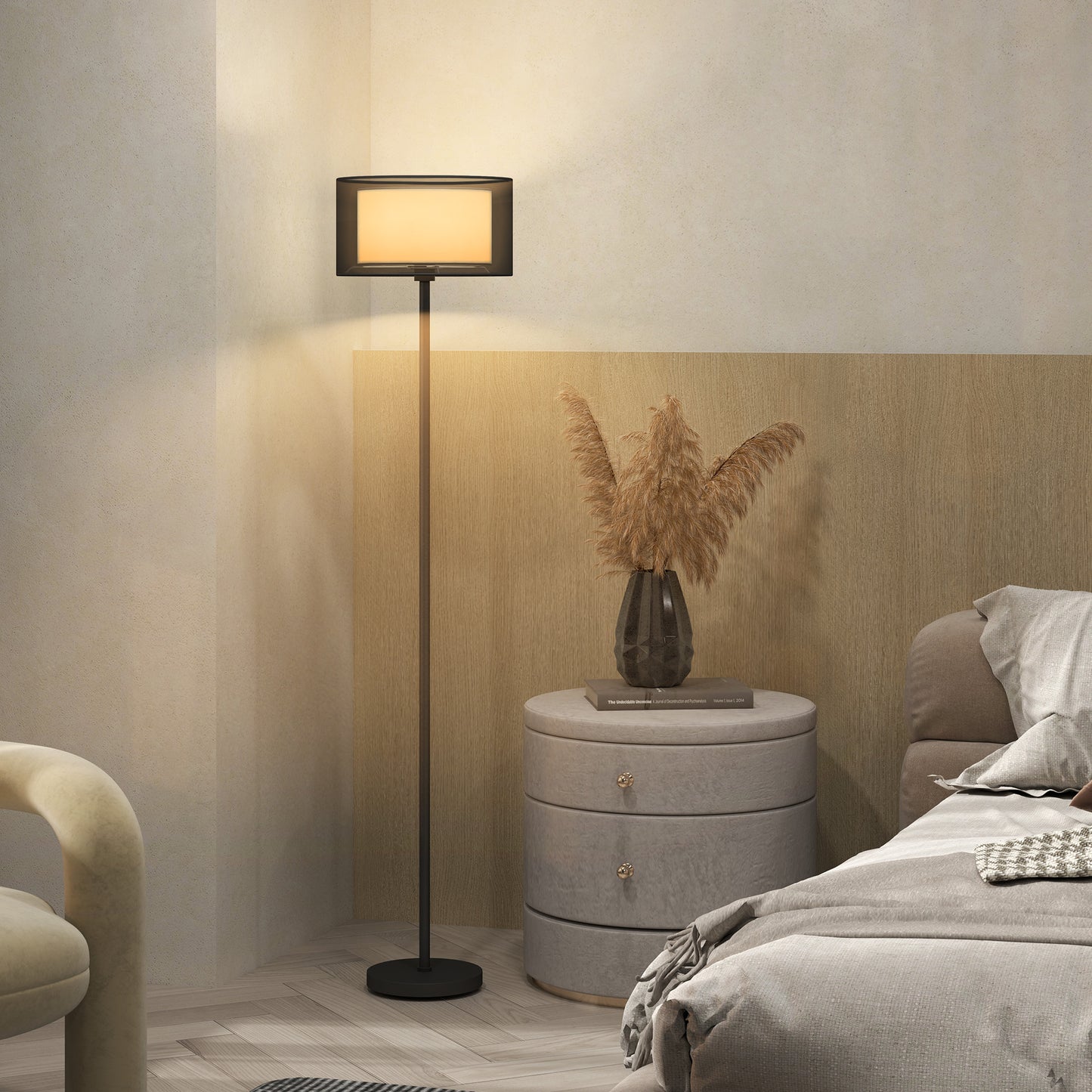 Floor Lamp for Living Room, Modern Standing Lamp with Double Layer Shade & Foot Switch