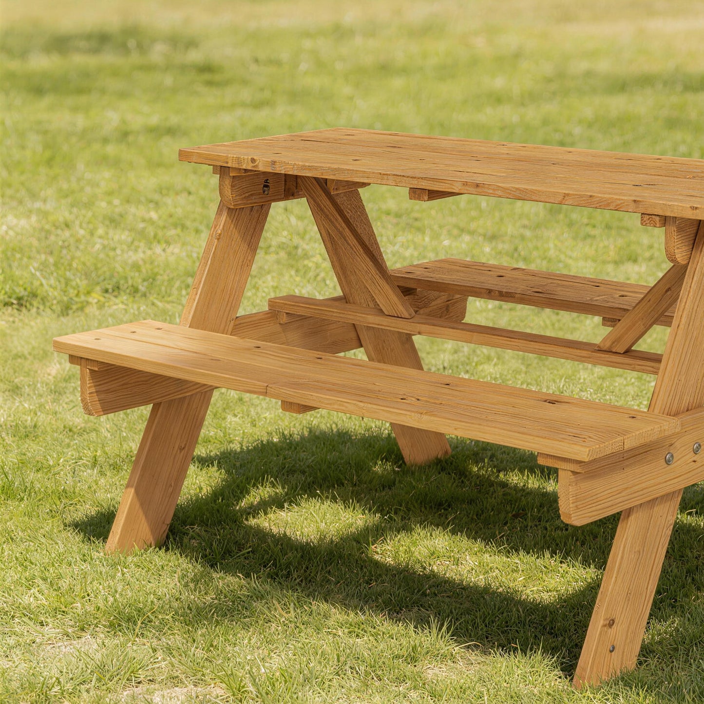 Kids Picnic Table for Outdoor Wooden Table & Bench Set with Integrated Benches Natural Wood