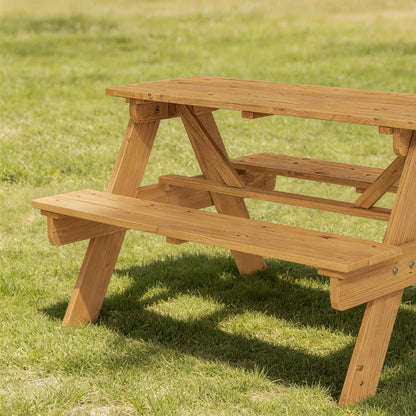 Kids Picnic Table for Outdoor Wooden Table & Bench Set with Integrated Benches Natural Wood