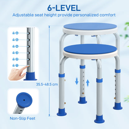 360° Swivel Shower Chair, Height Adjustable Aluminium Shower Stool with Non-Slip Feet for Disabled, Elderly, Blue