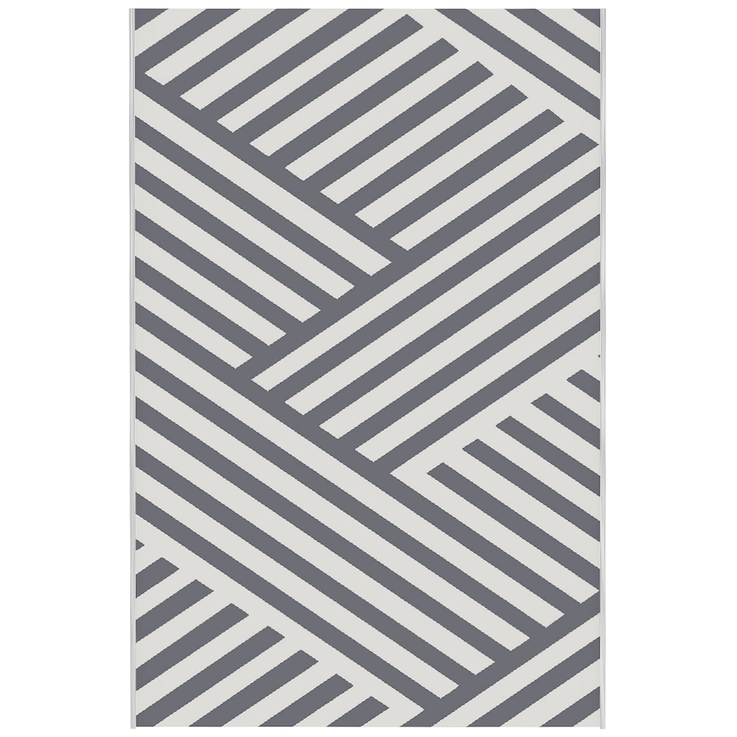 Plastic Straw Reversible RV Outdoor Rug with Carry Bag, 182 x 274cm, Grey and Cream