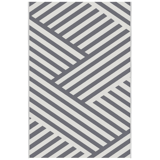 Plastic Straw Reversible RV Outdoor Rug with Carry Bag, 182 x 274cm, Grey and Cream