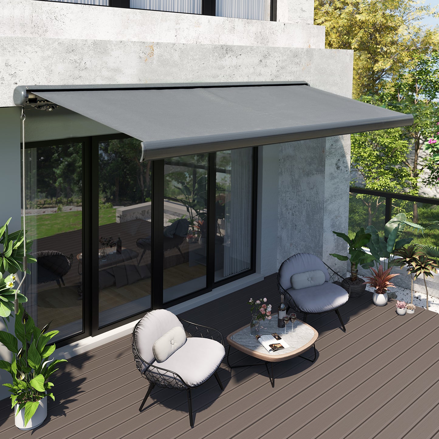 Cassette Electric Manual Awning Door Window Retractable Canopy w/ R/C & LED 300W x 0-250D cm