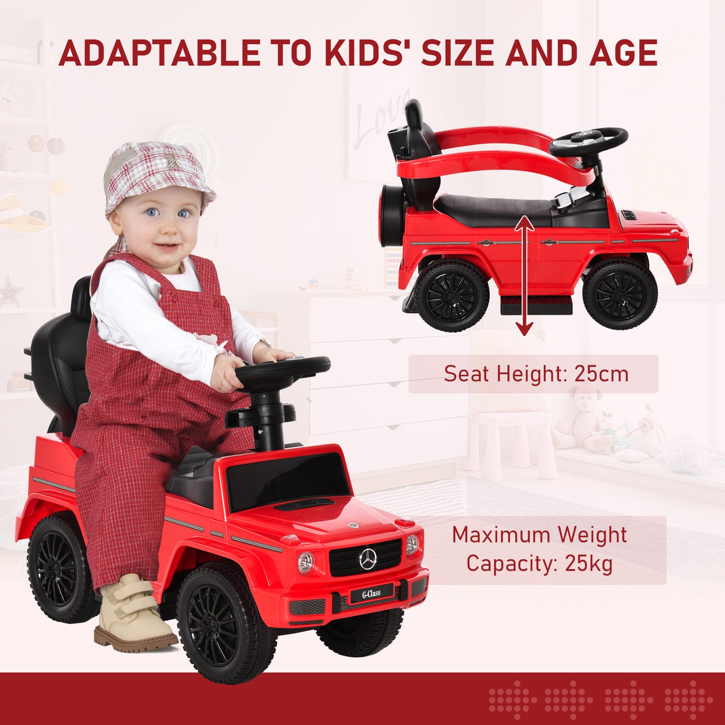3 in 1 Kids Children Ride on Push Car Toddler Sliding Car G350 Licensed Walker Foot to Floor Slider Push-Along with Horn Stee
