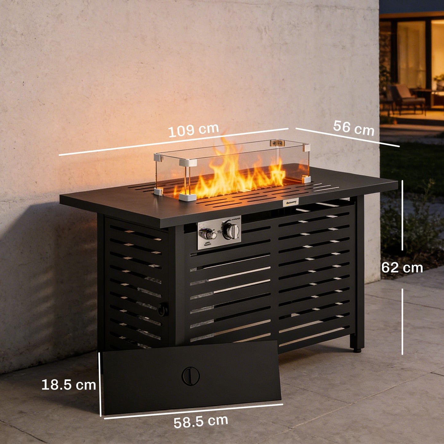 Propane Gas Fire Pit Table, Outdoor Firepit with 43" Steel Tabletop and Lid, 50