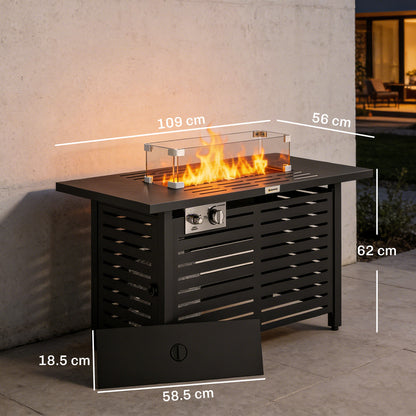 Propane Gas Fire Pit Table, Outdoor Firepit with 43" Steel Tabletop and Lid, 50