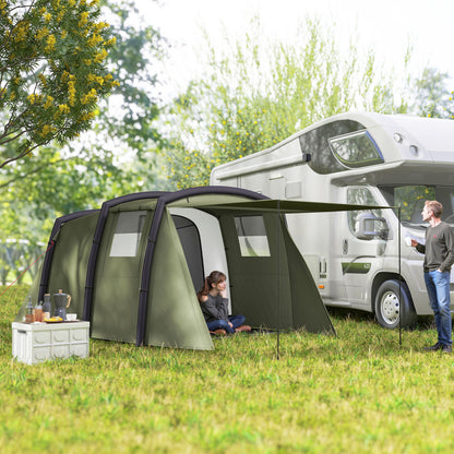 Inflatable 3-4 Man Tunnel Tent w/ Air Pump, Living Area & Vestibule, Waterproof Family Camping Air Tent, Sewn In Groundsheet