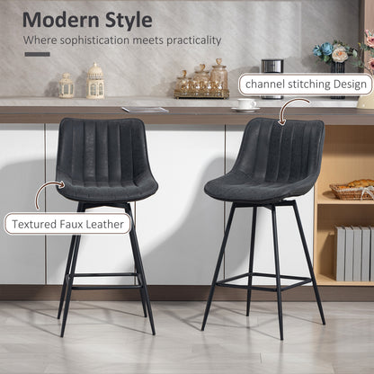 Set of 2 PU Leather Swivel Bar Stools - Black