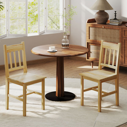 Dining Chairs Set of 2, Kitchen Chair with Slat Back, Pine Wood Structure for Living Room and Dining Room, Natural