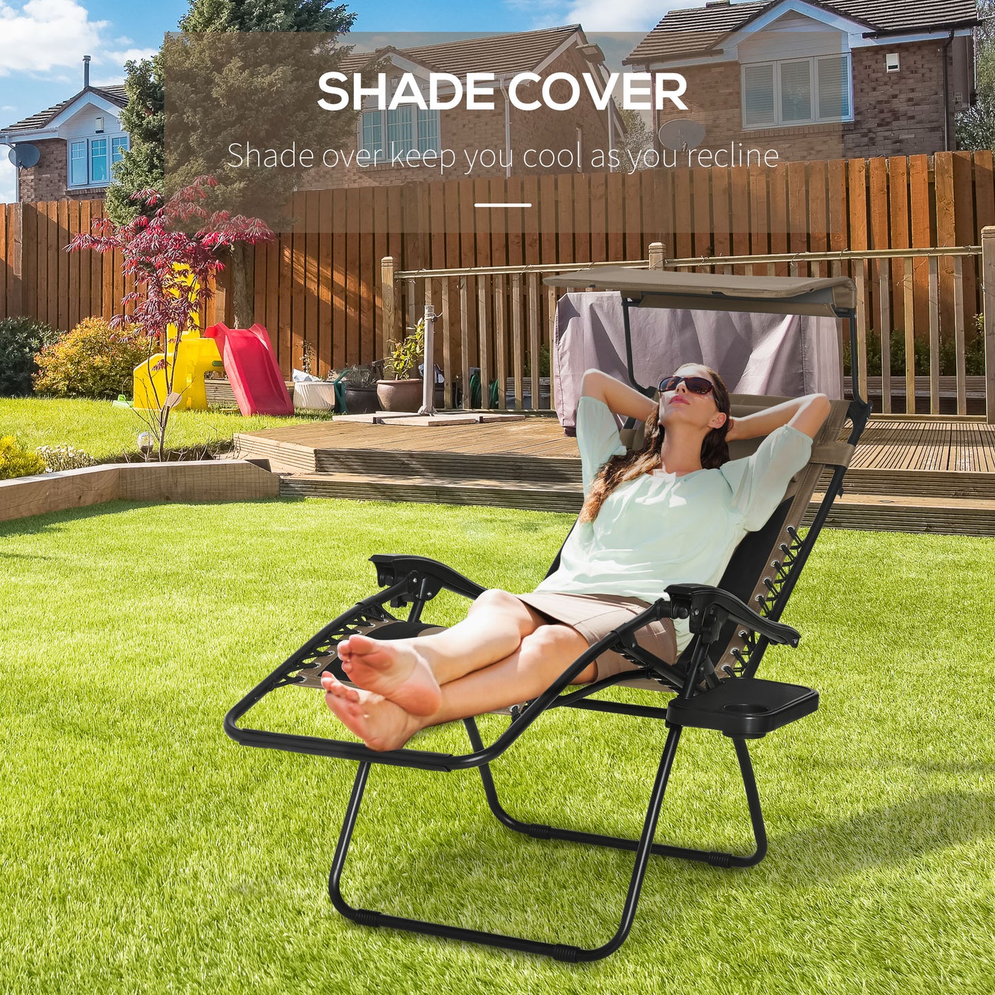 Zero Gravity Lounger Chair, Folding Reclining Patio Chair with Shade Cover, Padded Seat, Cup Holder