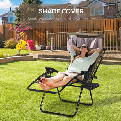 Zero Gravity Lounger Chair, Folding Reclining Patio Chair with Shade Cover, Padded Seat, Cup Holder