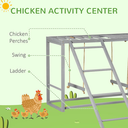 Chicken Activity Play with Swing Set for 3-4 Chickens, Wooden Chicken Coop, Grey