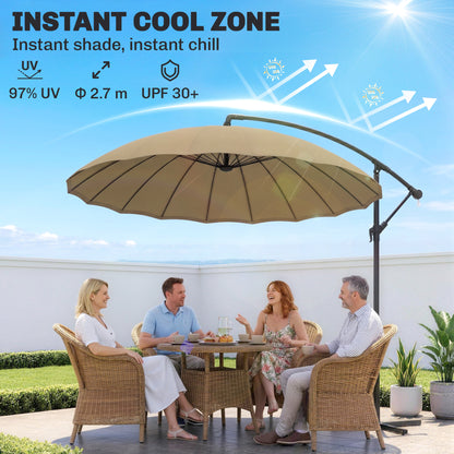 3(m) Cantilever Umbrella 18 Ribs & Vents Adjustable Angle for Patio Khaki