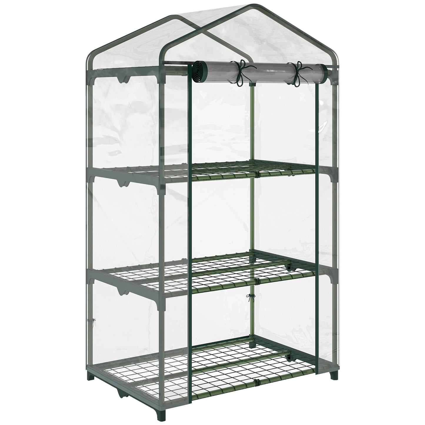 3 Tier Mini Greenhouse Portable Garden Grow House with Roll Up Door and Wire Shelves, 69L x 49W x 125H cm, Clear