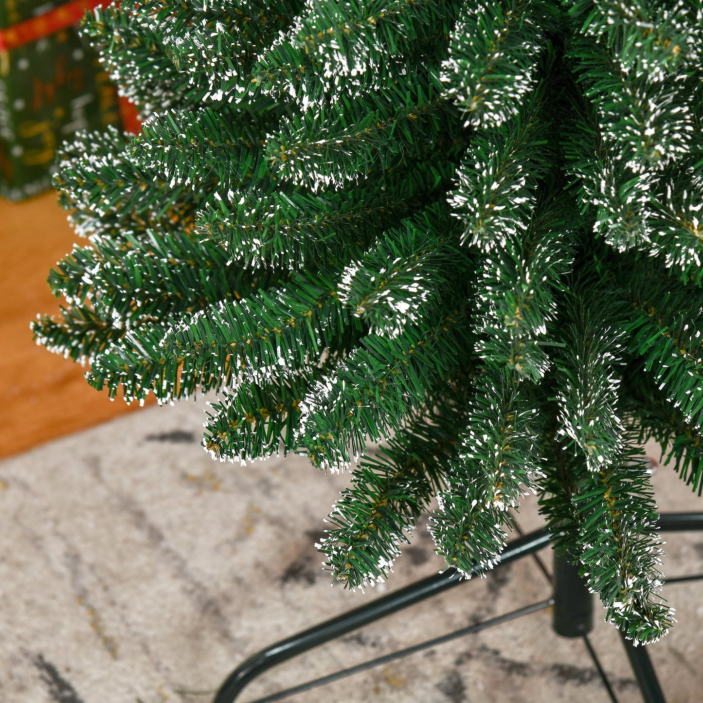 7.5FT Artificial Snow Dipped Christmas Tree Xmas Pencil Tree Holiday Home Indoor Decoration with Foldable Black Stand, Green