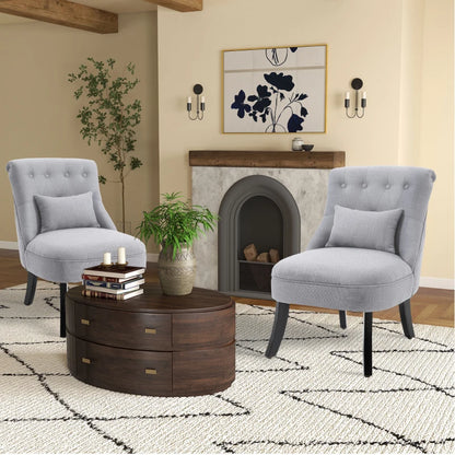 Fabric Upholstered Single Tub Chair with Pillow - Set of 2