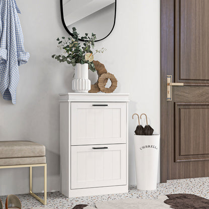 Two-Drawer Minimalistic 10-Shoe Cabinet - White
